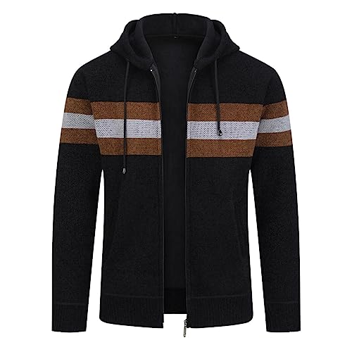 YOUTHUP Herren Strickjacke mit Kapuze Fleece Gefüttert Winter Cardigan Strick Fleecejacke Reißverschluss Kapuzenjacke, Schwarz-8750, 4XL von YOUTHUP