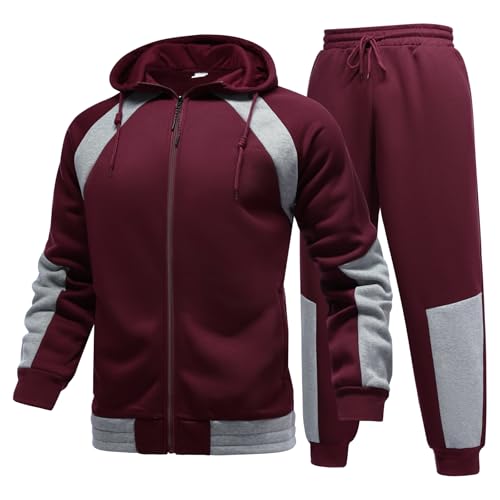 YOUTHUP Herren Trainingsanzug 2 Teilig Sportanzug mit Kapuze Jogginghose Hoodie Lässiges Jogginganzug Hausanzug, Rot, L von YOUTHUP