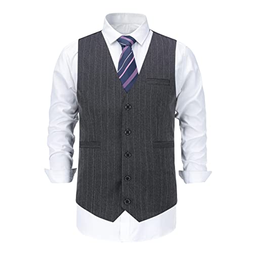 YOUTHUP Herren Weste Anzugweste Slim Fit Vertikal Gestreift Hochzeit Herrenweste Formelle Anzug Westen für Männer, Dunkelgrau, M von YOUTHUP