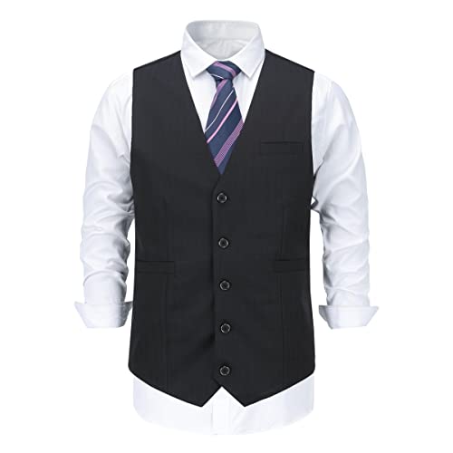 YOUTHUP Herren Weste Anzugweste Slim Fit Vertikal Gestreift Hochzeit Herrenweste Formelle Anzug Westen für Männer, Schwarz, M von YOUTHUP