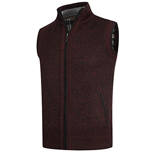 YOUTHUP Herren Weste Fleece Fütterung Winter Frühling Strickjacke Ärmellose Fleecejacke Stehkragen Strickweste, Rot, L von YOUTHUP