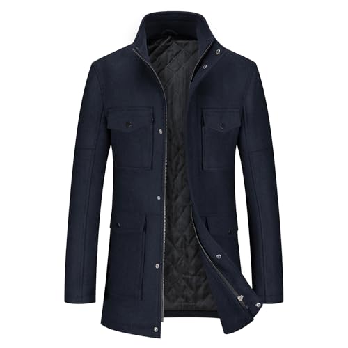 YOUTHUP Herren Winter Wolle Mantel Dicker Freizeit Übergangmantel Mehrere Taschen Wintermantel, Marine Blau, XXL von YOUTHUP