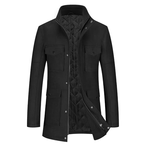 YOUTHUP Herren Winter Wolle Mantel Dicker Freizeit Übergangmantel Mehrere Taschen Wintermantel, Schwarz, XL von YOUTHUP
