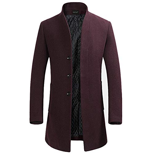 YOUTHUP Herren Mantel Slim Fit Winter Wollmantel Dicker Langer Übergangsmantel Frühling Lässiger Wintermantel, Rot (Stil 2), S von YOUTHUP