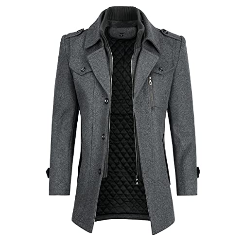 YOUTHUP Herren Wintermantel Wolle Winter Kurzmantel Mittellang Wollmantel Kurz Winterjacke für Business Freizeit, Grau-Dick, S von YOUTHUP