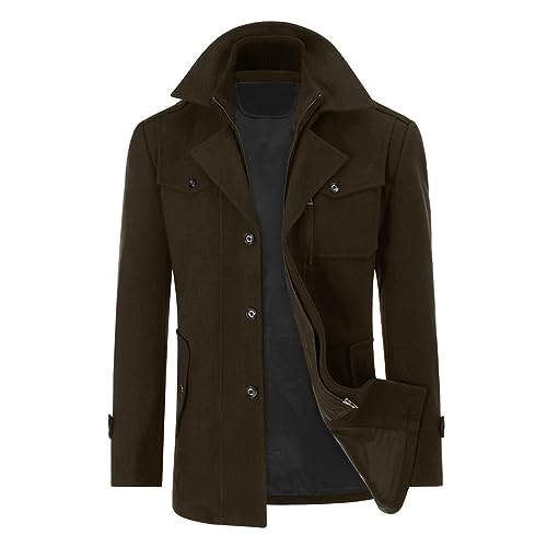 YOUTHUP Herren Wintermantel Wolle Winter Kurzmantel Mittellang Wollmantel Kurz Winterjacke für Business Freizeit, Kaffee, 3XL von YOUTHUP