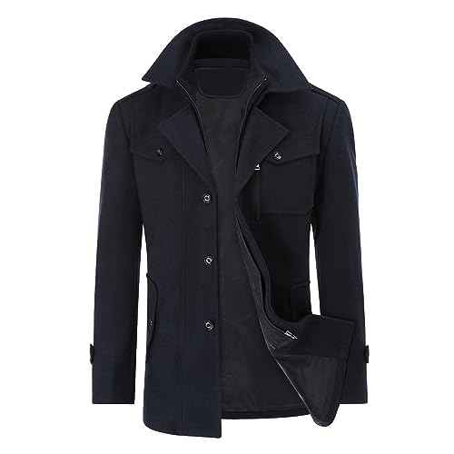 YOUTHUP Herren Wintermantel Wolle Winter Kurzmantel Mittellang Wollmantel Kurz Winterjacke für Business Freizeit, Navy, S YOUTHUP Herren Wintermantel Wolle Winter Kurzmantel Mittellang Wollmantel Kurz Winterjacke für Business Freizeit, Navy, S von YOUTHUP