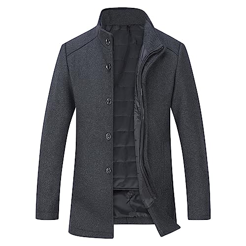 YOUTHUP Herren Wolle Mantel mit Steppweste Regular Fit Winter Wollmantel Outdoor Business Übergangsmantel Wintermantel, Grau, XS von YOUTHUP