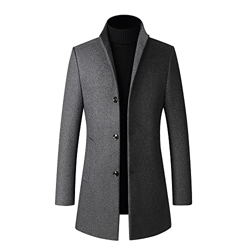 YOUTHUP Herren Wolle Wintermantel Slim Fit Mittelang Wollmantel Business Übergangsmantel für Winter, Grau (Thick), S von YOUTHUP