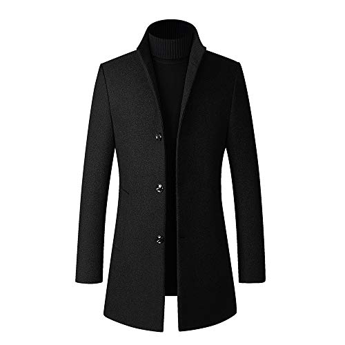 YOUTHUP Herren Wolle Wintermantel Slim Fit Mittelang Wollmantel Business Übergangsmantel für Winter, Schwarz (Thick), S von YOUTHUP