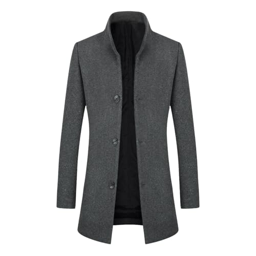 YOUTHUP Mantel Herren Wolle Wintermantel Freizeit Mittelang Winter Wollmantel Business Übergangsmantel, Grau (Dünn), XL von YOUTHUP
