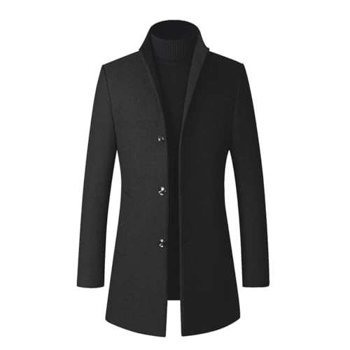 YOUTHUP Herren Wolle Wintermantel Slim Fit Mittelang Winter Wollmantel Freizeit Business Übergangsmantel, Schwarz (Dick), L von YOUTHUP
