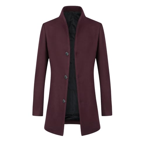 YOUTHUP Mantel Herren Wolle Wintermantel Freizeit Mittelang Winter Wollmantel Business Übergangsmantel, Rot (Dünn), M von YOUTHUP