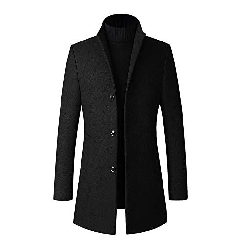 YOUTHUP Herren Wolle Wintermantel Slim Fit Mittelang Wollmantel Business Übergangsmantel für Winter, Schwarz (Thick), XXL von YOUTHUP