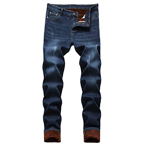 YOUTHUP Herren Wollfutter Jeans Hose für Winter Jeanshose mit geradem Bein Herren Slim Fit-Jeans von YOUTHUP