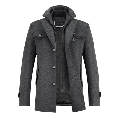 YOUTHUP Herren Wollmantel Dick Winter Kurzmantel Regular Fit Wintermantel Freizeit Herrenmantel Übergangsmantel, Dunkel Grau, M von YOUTHUP