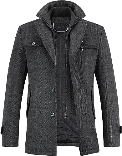 YOUTHUP Herren Wollmantel Dick Winter Kurzmantel Regular Fit Wintermantel Freizeit Herrenmantel Übergangsmantel, Dunkel Grau, S von YOUTHUP