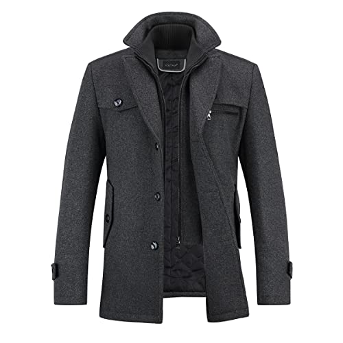 YOUTHUP Herren Wollmantel Dick Winter Kurzmantel Regular Fit Wintermantel Freizeit Herrenmantel Übergangsmantel, Grau, M von YOUTHUP