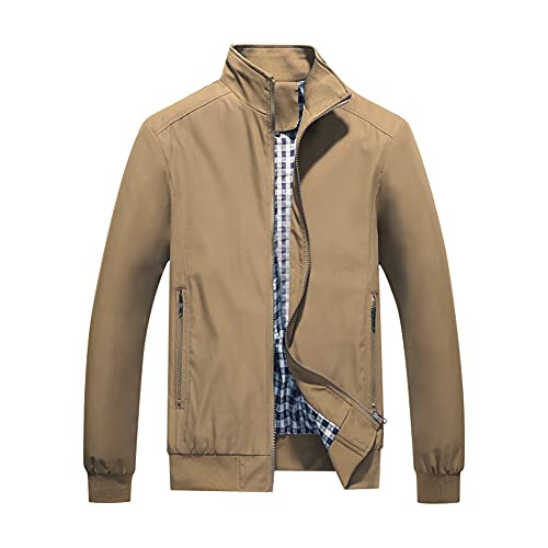 YOUTHUP Herren Jacke Leichte Freizeit Übergangsjacke Langarm Sommer Bomberjacke Outdoor Sportjacke, Khaki, 5XL von YOUTHUP