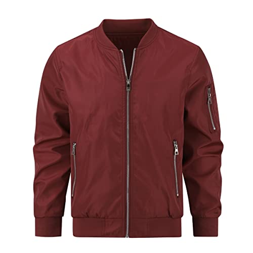 YOUTHUP Herren Jacke Leichte Übergangsjacke mit Ärmeltasche Sommerjacke Regular Fit Freizeit Bomberjacke, Rot, XL von YOUTHUP