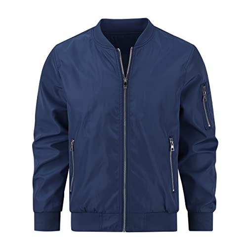 YOUTHUP Herren Jacke Leichte Übergangsjacke mit Ärmeltasche Sommerjacke Regular Fit Freizeit Bomberjacke, Blau, L von YOUTHUP