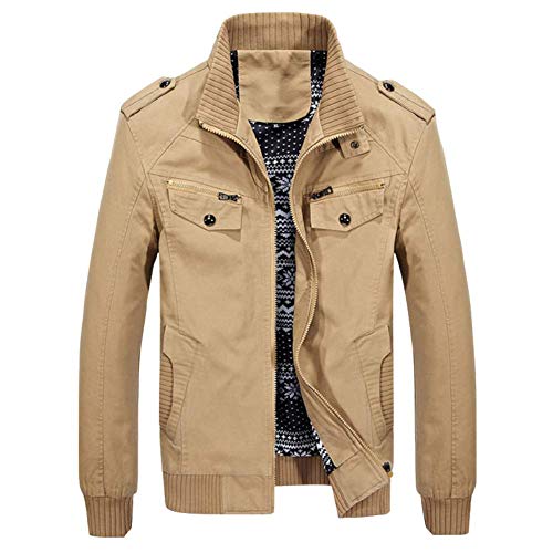 YOUTHUP Jacke Herren Übergangsjacke mit Stehkragen Freizeit Sportlich Arbeitsjacke Baumwolle Fliegerjacke, Beige, XL von YOUTHUP