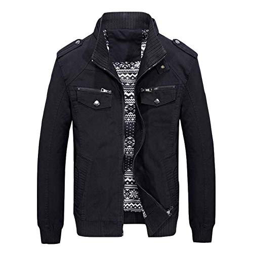 YOUTHUP Jacke Herren Übergangsjacke mit Stehkragen Freizeit Sportlich Arbeitsjacke Baumwolle Fliegerjacke, Schwarz, L von YOUTHUP