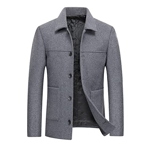 YOUTHUP Mantel Herren Wolle Kurzmantel Regular Fit Winter Wollmantel Kurz Herrenmantel für Business Freizeit, Grau 3008, L von YOUTHUP