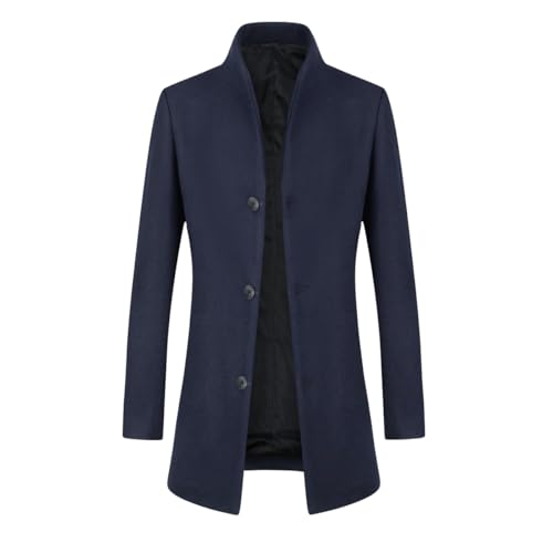 YOUTHUP Mantel Herren Wolle Wintermantel Freizeit Mittelang Winter Wollmantel Business Übergangsmantel, Blau (Dünn), XL von YOUTHUP