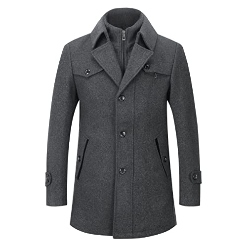 YOUTHUP Mantel Herren Wollmantel Winter Wolle Kurzmantel Regular Fit Herrenmantel Business Freizeit Wintermantel, Grau, XL von YOUTHUP