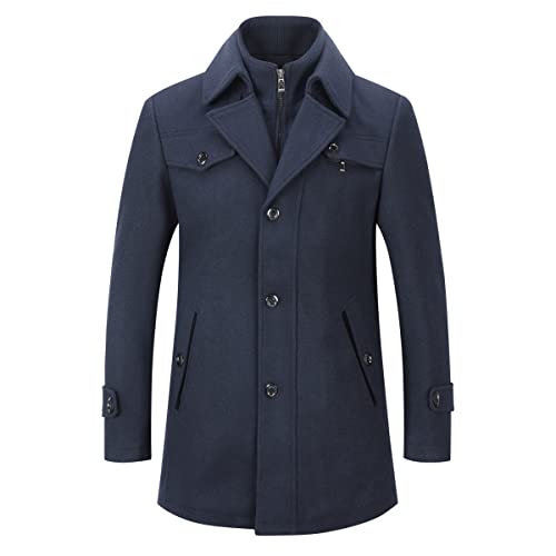 YOUTHUP Mantel Herren Wollmantel Winter Wolle Kurzmantel Regular Fit Herrenmantel Business Freizeit Wintermantel, Navy blau, XS von YOUTHUP