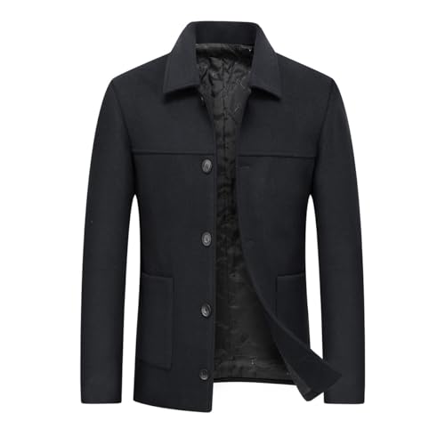 YOUTHUP Mantel Herren Wolle Kurzmantel Regular Fit Winter Wollmantel Kurz Herrenmantel für Business Freizeit, Schwarz 3008, XXL von YOUTHUP