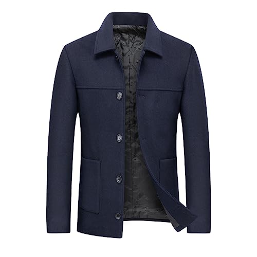 YOUTHUP Mantel Herren Wolle Kurzmantel Regular Fit Winter Wollmantel Kurz Herrenmantel für Business Freizeit, Blau 3008, XL von YOUTHUP