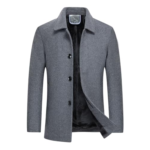 YOUTHUP Mantel Herren Wolle Kurzmantel Regular Fit Winter Wollmantel Kurz Herrenmantel für Business Freizeit, Grau 3005, 3XL von YOUTHUP