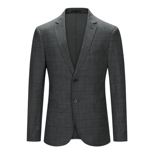 YOUTHUP Sakko Herren Kariert Sportlich Herrensakko Regular Fit Business Anzugjacke 2 Knöpfe Blazer,Grau-46 3XL von YOUTHUP
