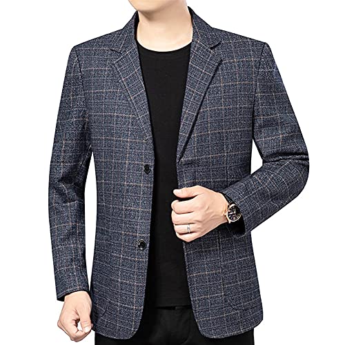 YOUTHUP Sakko Herren Slim Fit Freizeit Vintage Kariert Anzugjacke für Business Hochzeit Party, Blau, M von YOUTHUP