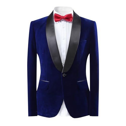 YOUTHUP Samt Sakko Herren Regular Fit Formale Anzugjacke Blazer Hochzeit Smoking Jackett, Blau, M von YOUTHUP