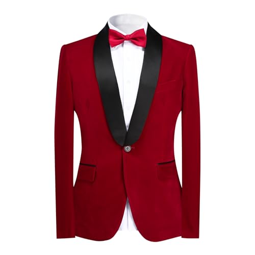 YOUTHUP Samt Sakko Herren Regular Fit Formale Anzugjacke Blazer Hochzeit Smoking Jackett, Rot, XL von YOUTHUP