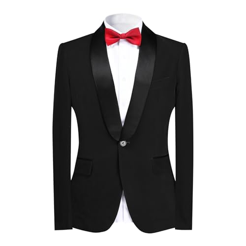 YOUTHUP Samt Sakko Herren Regular Fit Formale Anzugjacke Blazer Hochzeit Smoking Jackett, Schwarz, M von YOUTHUP