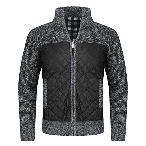 YOUTHUP Strickjacken für Herren Strickjacke Warme Fleece Trachtenjacke Cardigan Outdoor Fleecejacke mit Stehkragen, Dunkelgrau, 4XL von YOUTHUP