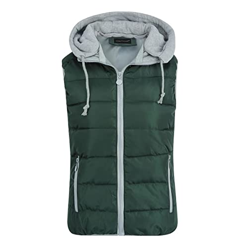 YOUTHUP West Damen Steppweste mit Kapuze Leicht Winterweste Freizeit Outdoor Ärmellos Jacke Gilet Bodywarmer, Grün, L von YOUTHUP