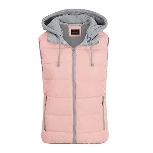 YOUTHUP West Damen Steppweste mit Kapuze Leicht Winterweste Freizeit Outdoor Ärmellos Jacke Gilet Bodywarmer, Rosa, S von YOUTHUP