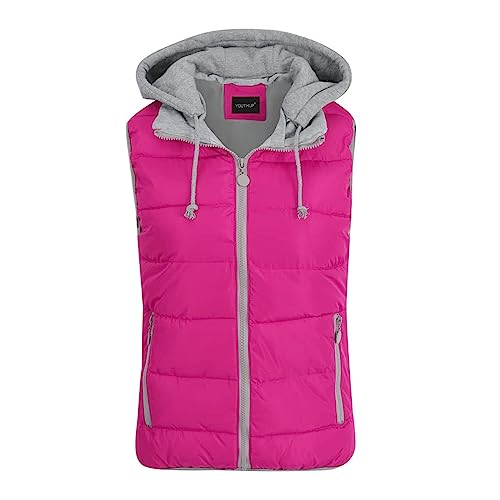 YOUTHUP West Damen Steppweste mit Kapuze Leicht Winterweste Freizeit Outdoor Ärmellos Jacke Gilet Bodywarmer, Rot 1, S von YOUTHUP