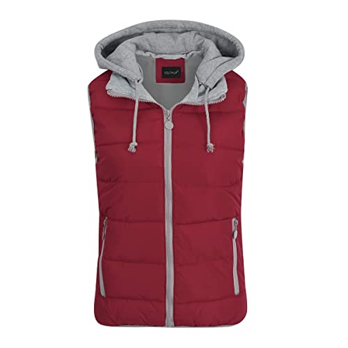 YOUTHUP West Damen Steppweste mit Kapuze Leicht Winterweste Freizeit Outdoor Ärmellos Jacke Gilet Bodywarmer, Weinrot, 3XL von YOUTHUP