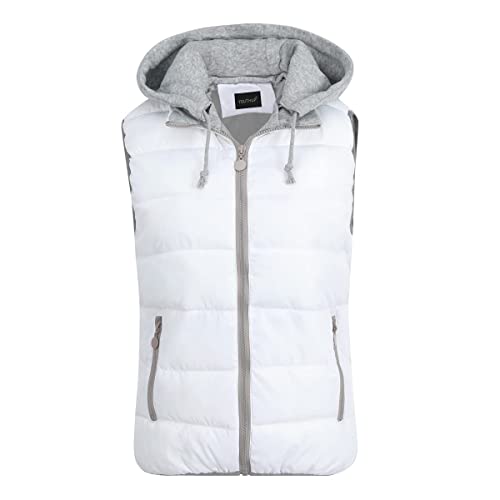 YOUTHUP West Damen Steppweste mit Kapuze Leicht Winterweste Freizeit Outdoor Ärmellos Jacke Gilet Bodywarmer, Weiß, M von YOUTHUP