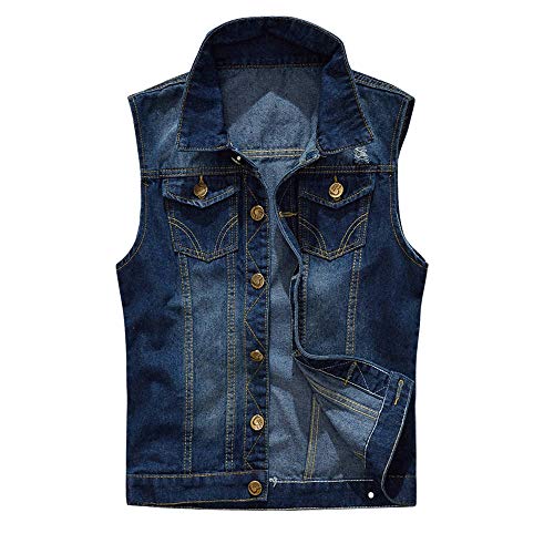 YOUTHUP Weste Herren Denim Weste Casual Zerrissen Jeansweste Outdoor Vintage Freizeitweste Ärmellose Jacke, #2206 Dunkelblau, XXL von YOUTHUP
