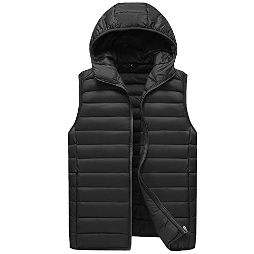 YOUTHUP Weste Herren Kapuzenweste Leichter Winter Steppweste Dicke Gepolsterte Körperwärmer Gilet mit Kapuze, Schwarz, XS von YOUTHUP