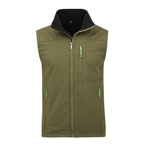 YOUTHUP Weste Herren Wasserdichte Softshellweste Outdoor Leichte Winddichte Fleece Herrenweste Ärmellose Jacke, Grün, S von YOUTHUP