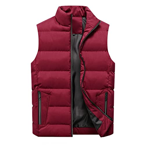 YOUTHUP Weste Herren Steppweste Winter Freizeit Wärme Ärmellose Sportweste Outdoor Stehkragen Winterweste, Rot LHB-01, M von YOUTHUP