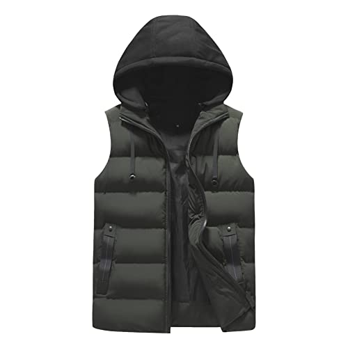 YOUTHUP Weste Herren Steppweste mit Kapuze Outdoor Freiziet Winterweste Leicht Winddicht Kapuzenweste Bodywarmer Gilet, Armee Grün, L von YOUTHUP